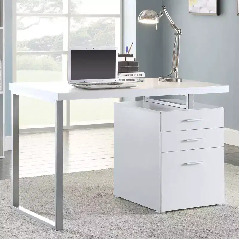 TUYOHW 3-Drawer Reversible Office Desk,Computer Desk with File Cabinet,Metal Legs,47.25 Modern Writing Desk for Home Office,Study,Bedroom,White