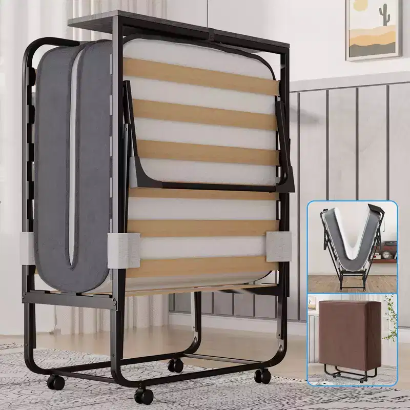 Mjkone Adult Folding Bed with Memory Foam Mattress Sleeper Wood Slats,With dust cover,75*32