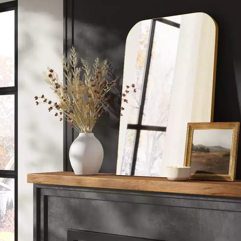 24" x 36" Infinity Mantle Mirror Brass - Threshold™: Rust-Resistant, Wall Mount, Modern Decor