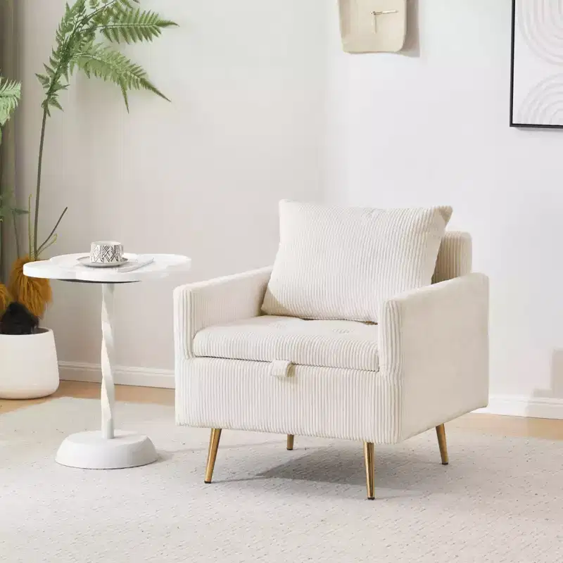Cozy Corduroy Single Seat Sofa with Lift-Up Storage & Side Pocket