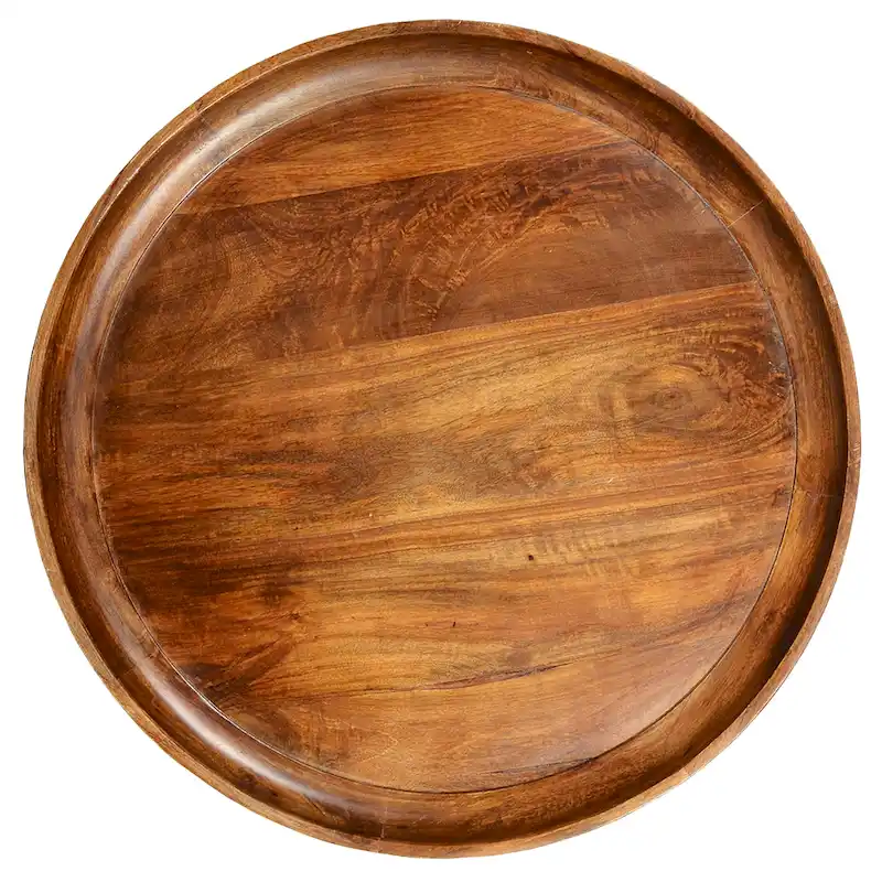 Round Mango Wood Coffee Table with Splayed Metal Legs, Brown and Black