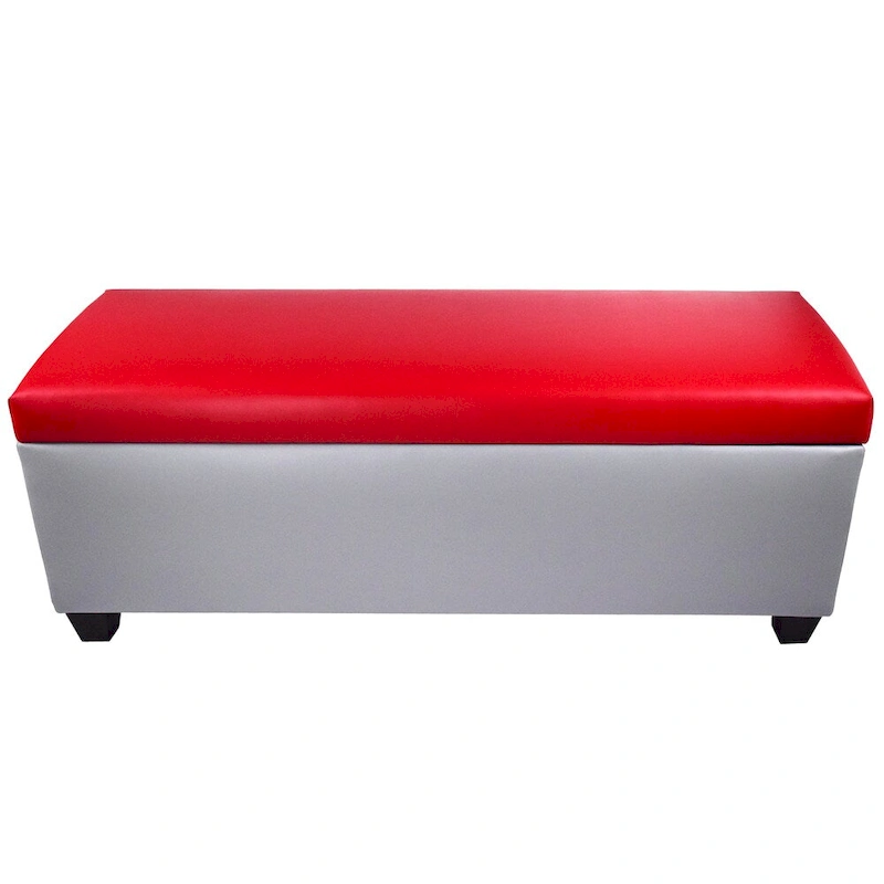Mid Century Modern Grey Faux Leather Storage Bench Ottoman
