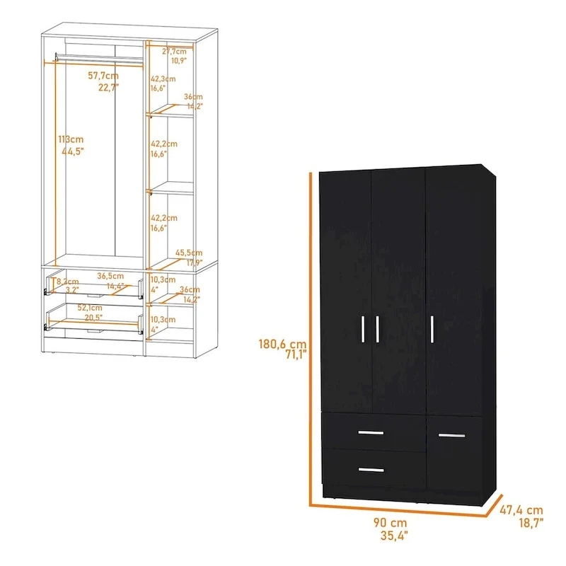 Douglas Armoire in melamine, two drawers, hanging rod - N/A