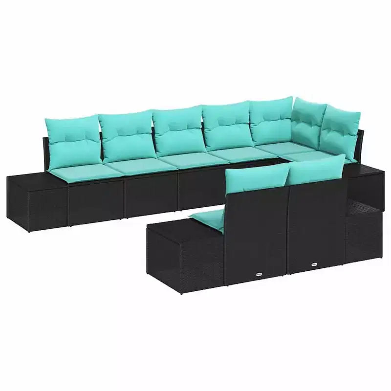 vidaXL Garden Sofa Set 8 pcs Black and turquoise 319 x 154 x 85 cm - Black and turquoise Without table