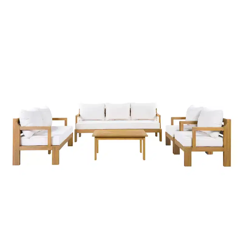 Christopher Knight Home Letizia Modern 5 Piece Patio Acacia Wood Seating Set and Coffee Table