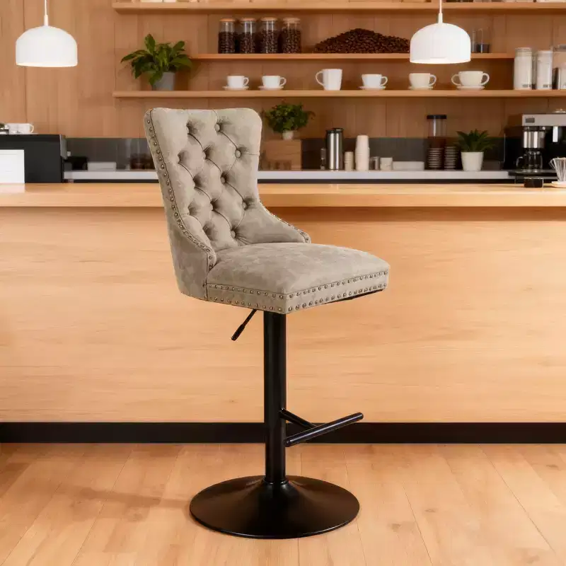 Homy Casa Set of 2 Adjustable Tufted Swivel Bar Stools with Footrests and Metal Base for Kitchen Island or Home Bar, Olive Green