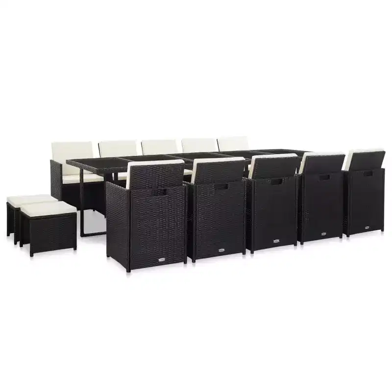 vidaXL Garden Table And Chair Black and Cream White