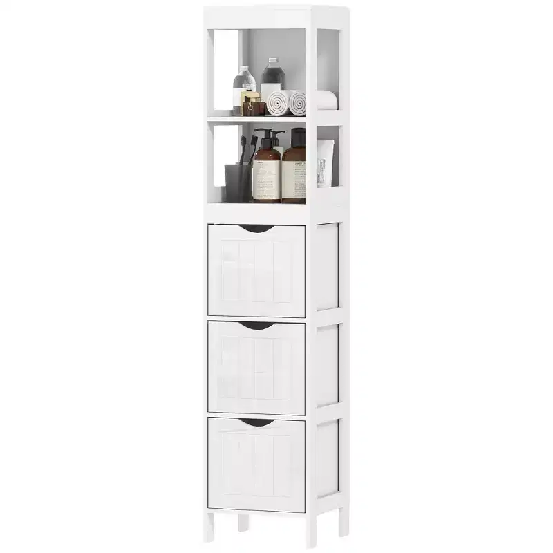 Slim Bathroom Storage Cabinet with 3 Drawers - Narrow Floor Cabinet for Small Spaces, White