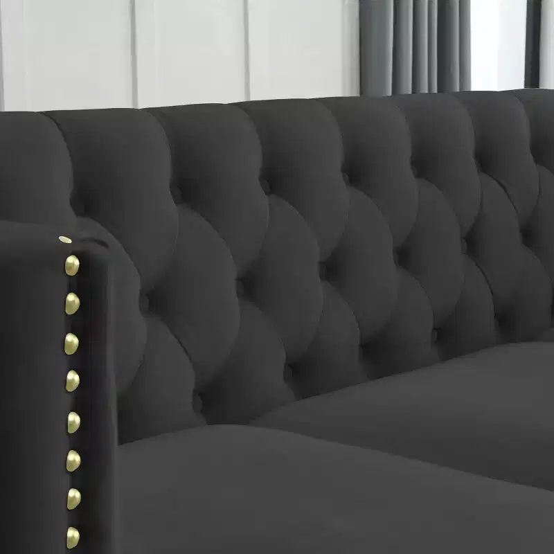 Button-Tufted Velvet 2-Seater Sofa with Square Arms & Metal Legs, Nailhead Trim