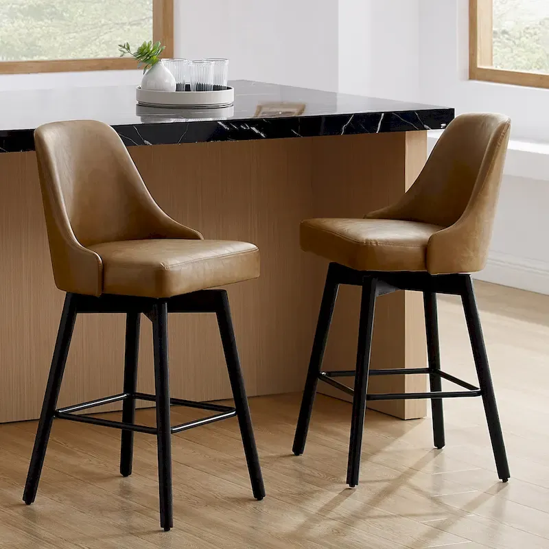 Set of 2 Upholstered Counter Height Swivel Barstool