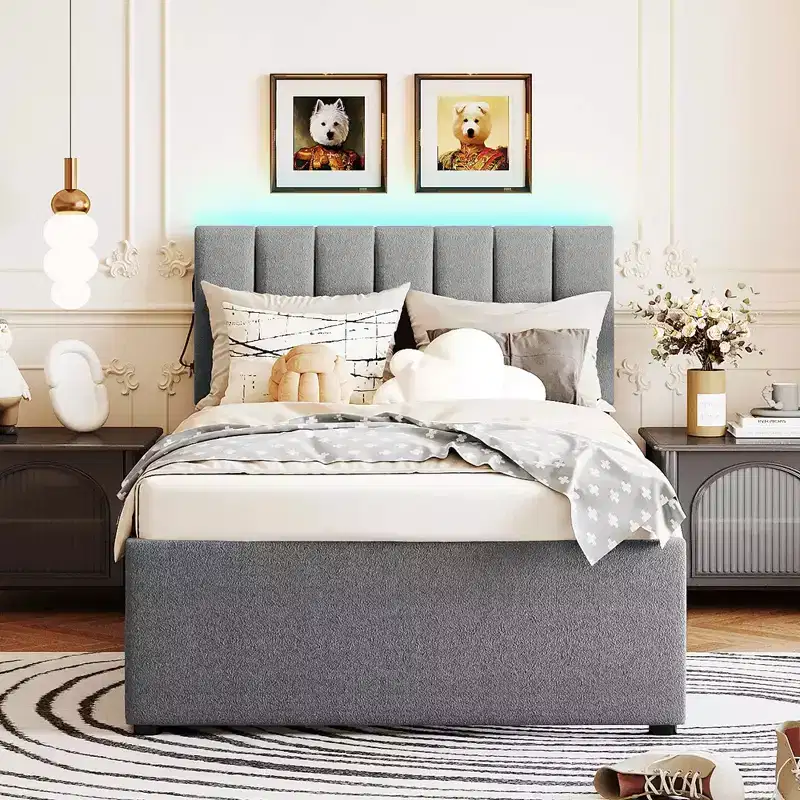 MAYEERTY Sturdy MDF & Particle Board Bed Frame with Extra Sleeping Space & Easy Assembly