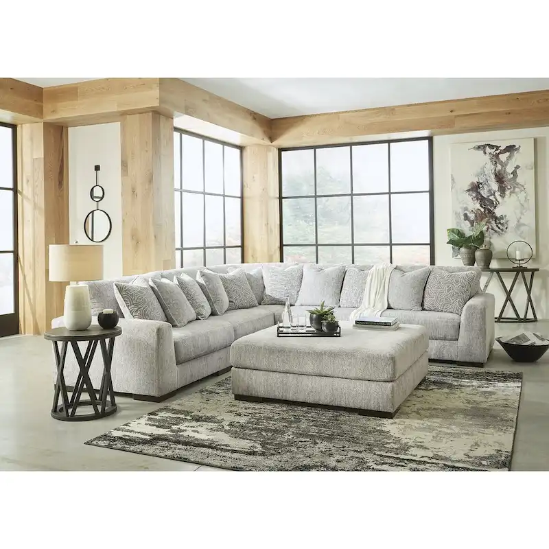 Regent Park Pewter Upholstered Sectional with Ottoman - 132 W x 132 D x 39 H