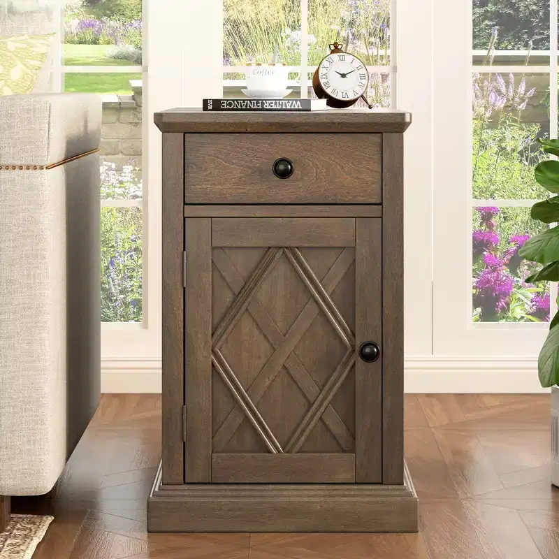 Classic Side Table, End Table with Charging Station, Drawer, Storage Cabinet for Living Romm & Bedroom - ModernLuxe