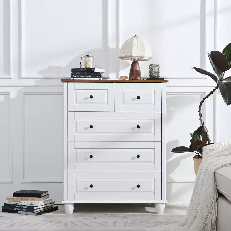 5-Drawer Storage Cabinet with Deep Drawers for Living Room & Hallway, White
