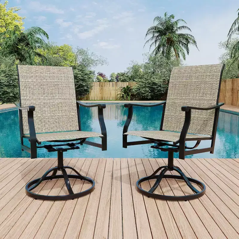 Acekool 2-Pack Outdoor Swivel Dining Chairs with Breathable Textilene Back, 360 Swivel & Rocking Patio Sling Chairs for Poolside & Garden