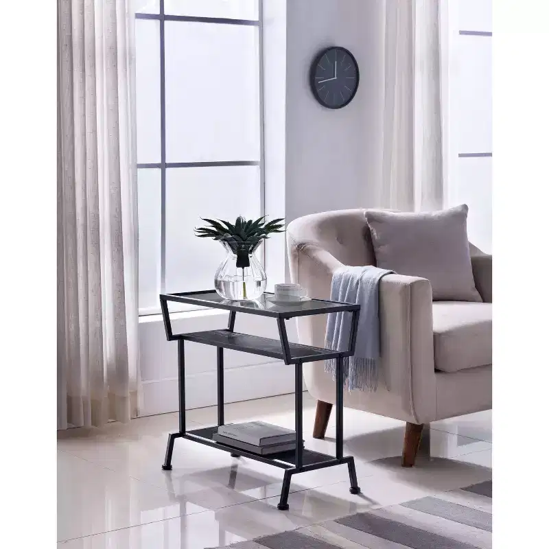 Kings Brand Furniture | Side End Table with Storage Shelves, Black