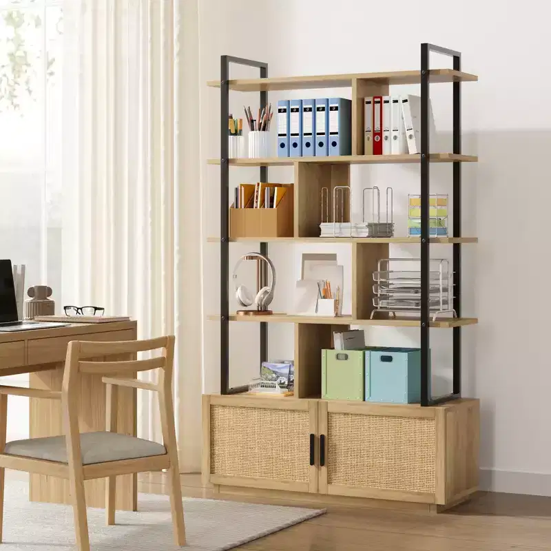 Bookshelf,Bookshelves with Open Display Shelves,71.1 Inch Tall Industrial Bookcase with Storage Door, Bookcase with Metal Frame for Living Room