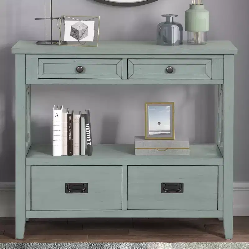 36 Inch Console, Farmhouse Entry, Solid Wood Sideboard Buffet Cabinet, Sofa Table with 4 Drawers & 1 Storage Shelf for Entryway, Hallway Kitchen