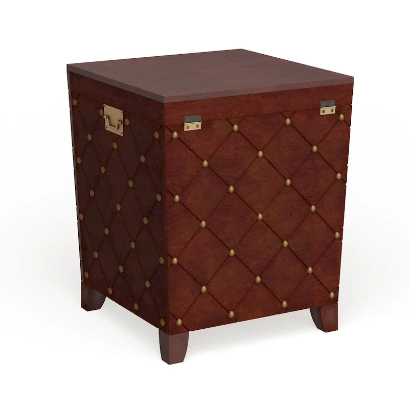 Espresso Nailhead Accent End Table Trunk with Storage - Pine and MDF
