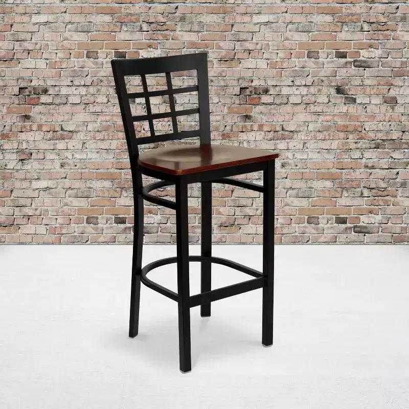 Black Window Back Metal Bar Stool