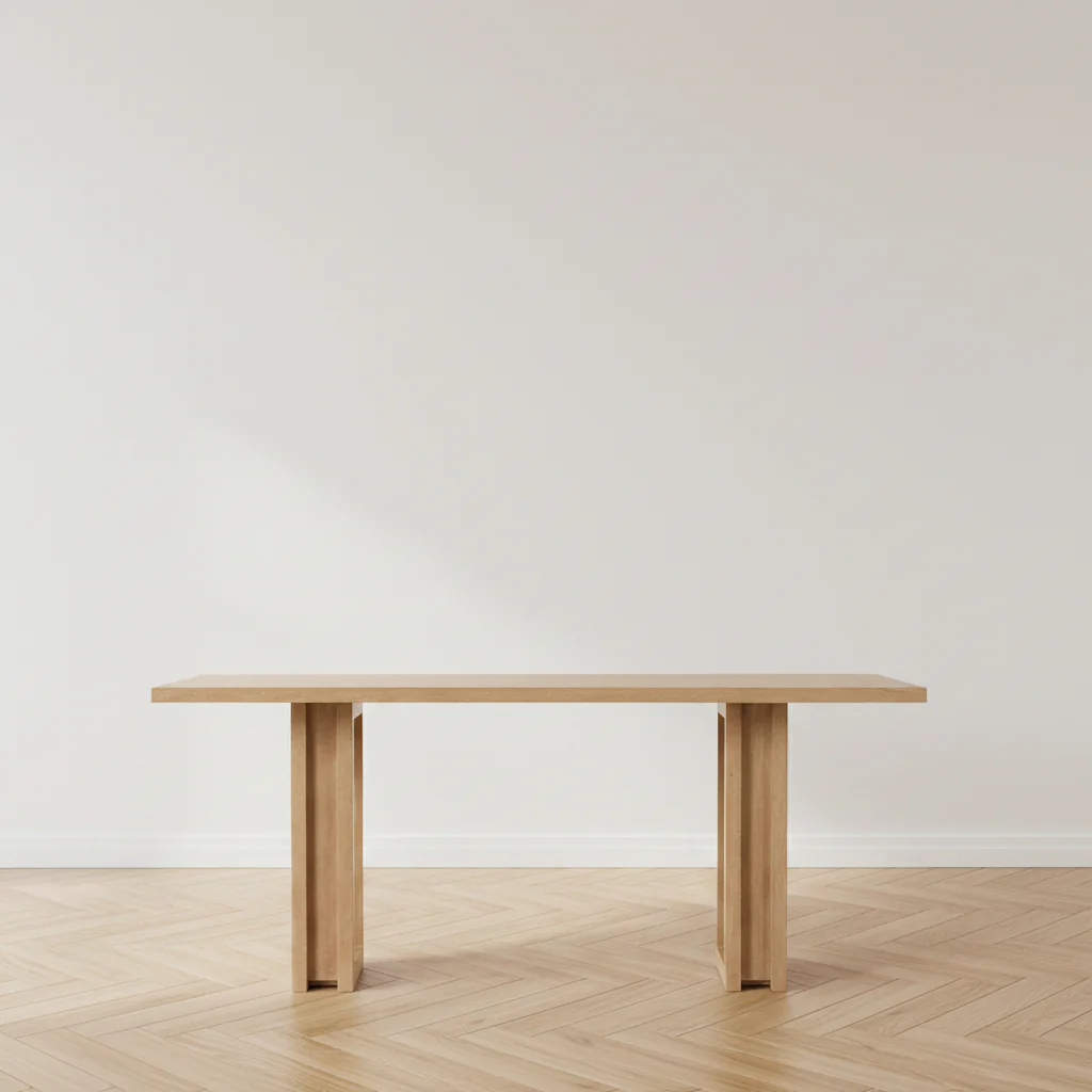Natural Solid Mango Wood Dining Table with Shapely Base for Dining Room