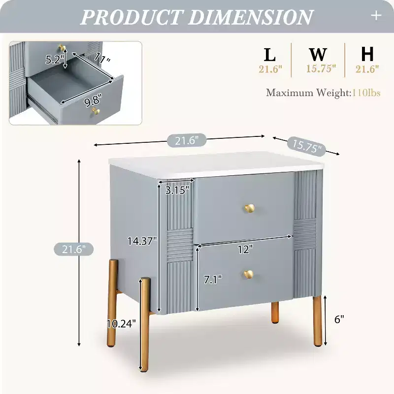 Christopher Knight Home Eilidh Modern Wood and Metal Nightstand with 2 Drawers