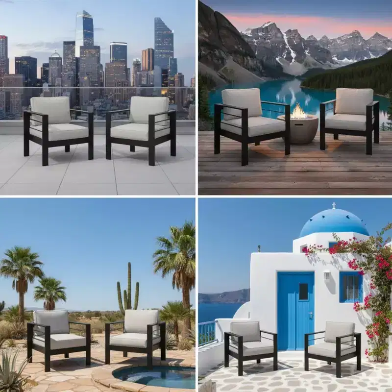2-Pack 28 All-Weather Aluminum Patio Armchairs with Thick Cushions