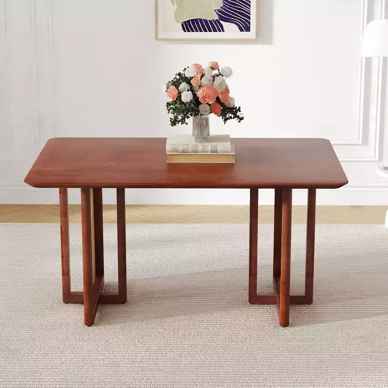 Retro Wood Dining Table, Modern Imitation Rattan Dining Table for Dining Room, Living Room, Office