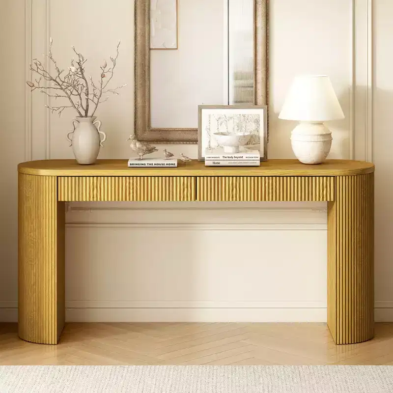 Fluted Wood Console Table with Stroge, Narrow Entryway Table with Drawers for Living Room and Entryway