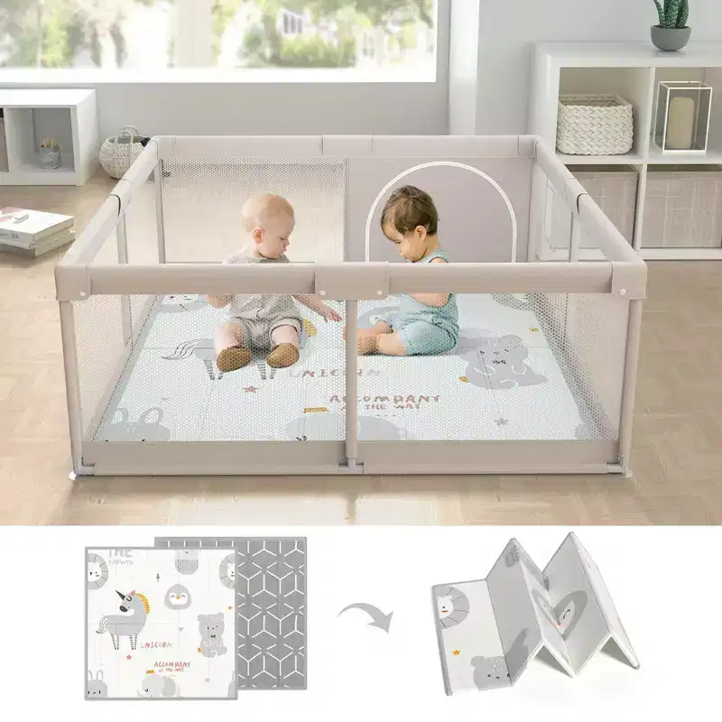 Baby Playpen with Mat, 47x47in Extra-Large Baby Play Yard for Toddlers, Indoor/Outdoor Safety Playpen with Non-Slip Base