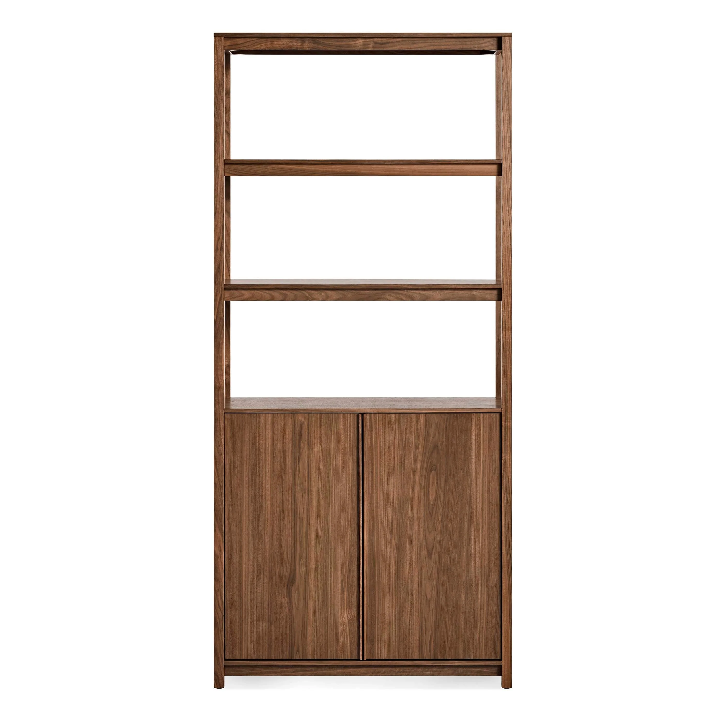 Modern Black Oak Wood Bookcase with Open Shelf & Cabinet Doors for Living Room