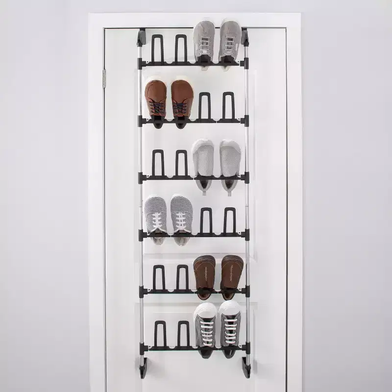 Black Over-the-Door Shoe Rack, 12 Pairs