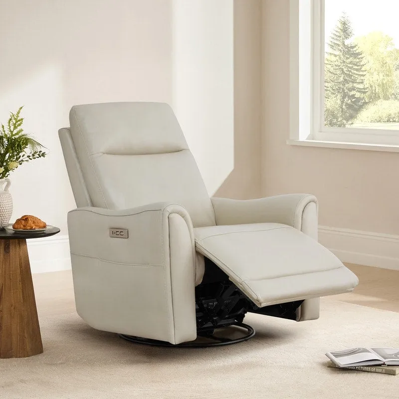 Power Swivel Genuine Leather Recliner Chair Nursery Glider