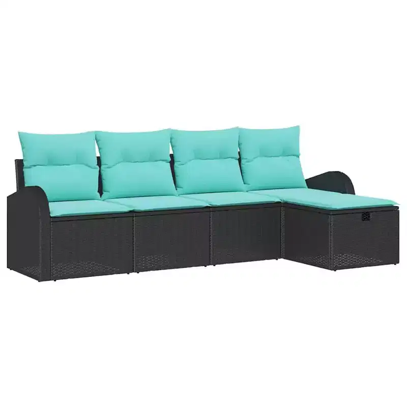 vidaXL Garden Sofa Set with Cushion 5 pcs Black Poly rattan - Black without table Blue