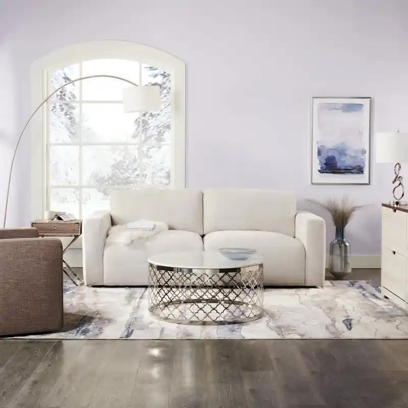 36 Glam Round Sofa Table - White Marble Top with Stainless Steel Base