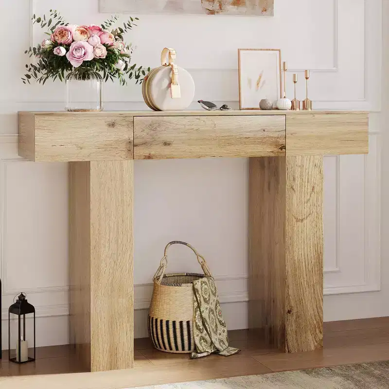 47-Inch Long Console Table with Drawer,Wooden Rectangular Sofa Table Behind The Couch,Industrial Farmhouse Entryway Foyer Hallway Tables for Entrance