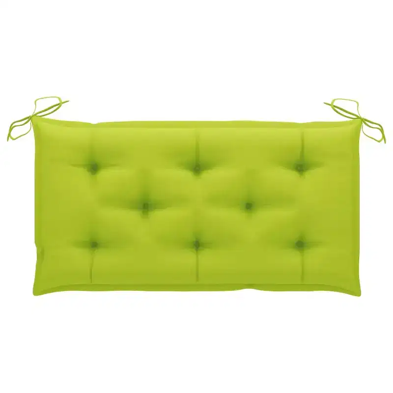 Patio Bench Natural wood, bright green cushion Smooth teak hardwood