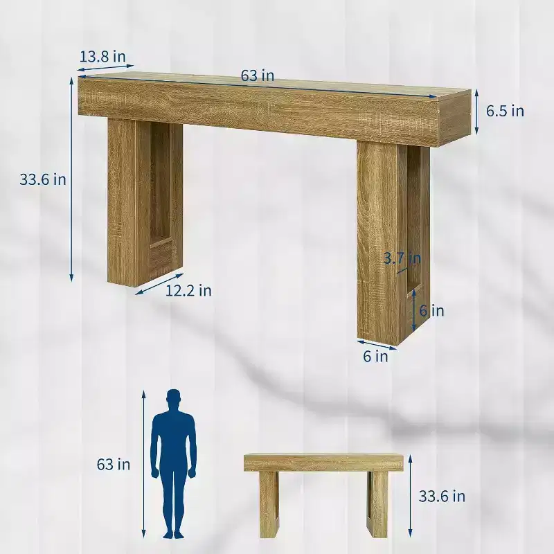 63 Wood Console Table for Entryway, Rectangular Sofa Table Behind The Couch, Modern Farmhouse Console Tables for Entrance, Hallway, Living Room