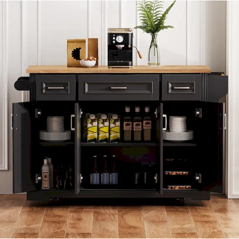 53 Kitchen Island With Drop Leaf, Kitchen Island On Wheels with Storage, Rolling Kitchen Table, Mobile Kitchen Cart