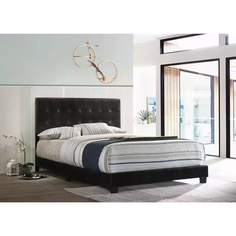 Faux Leather Button Tufted King Panel Bed