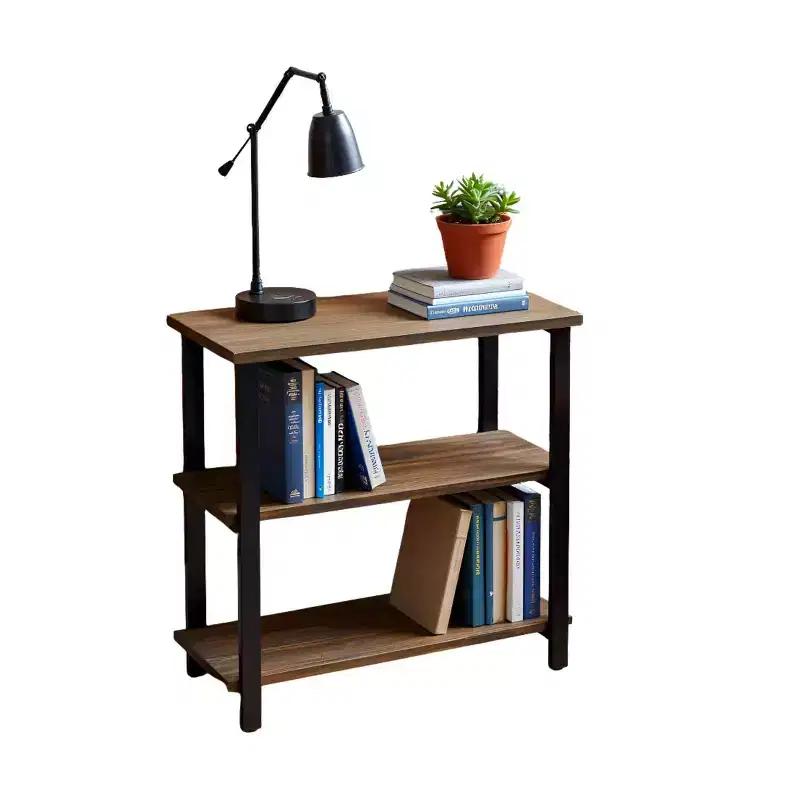 31" Pomona 2 Shelf Bookshelf Metal and Solid Wood Natural - Alaterre Furniture