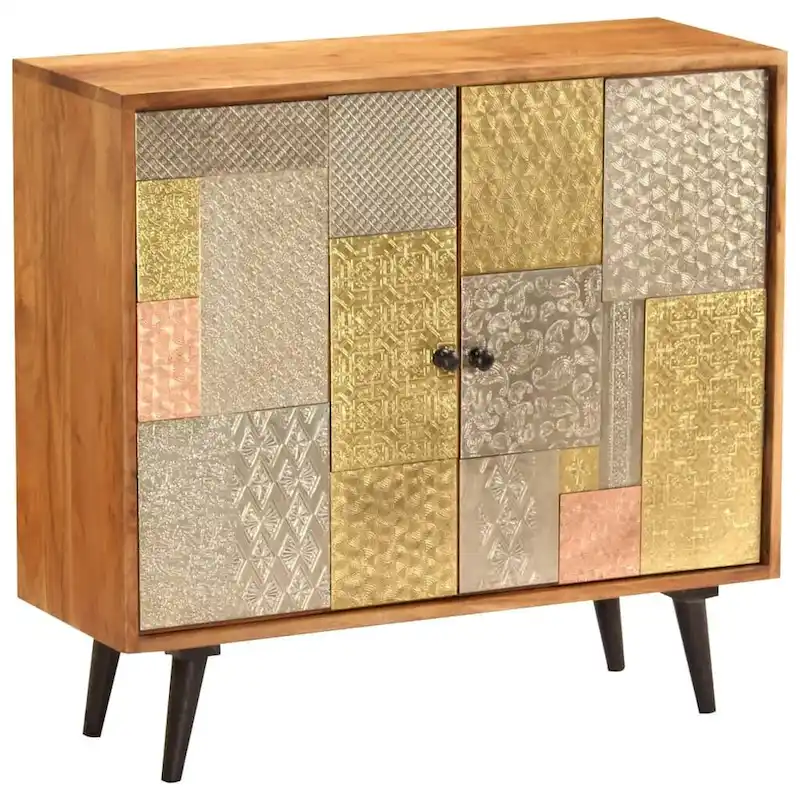 Solid Acacia Wood Sideboard with Honey Finish & Metal Details – 31.5x11.8x29.5