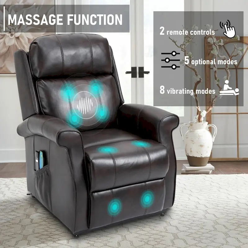Clihome Faux Leather Elderly Power Lift Recliner Chair with Massage