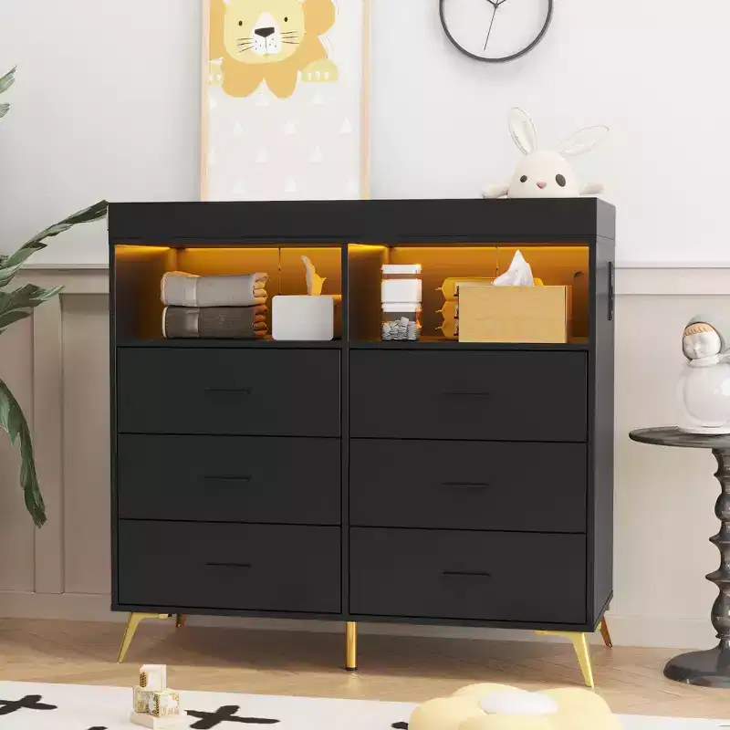 Dresser for Bedroom with 6 Drawers, Baby Changing Table Dresser with Changing Pad