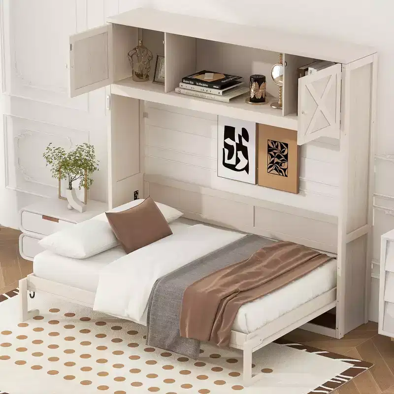 Full Size Murphy Bed with Storage Cabinets