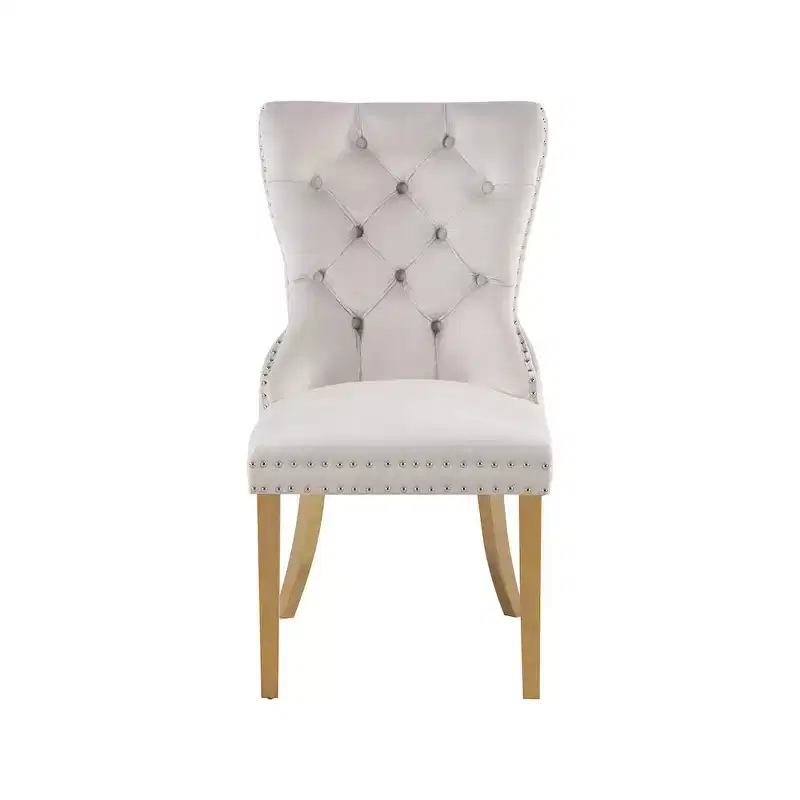 Velvet Dining Chair with Gold Frame, Set of 2 – Black/Cream/Gray