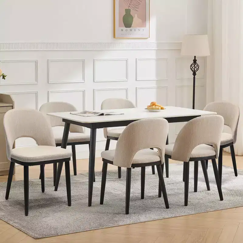 Upholstered Dining Chairs, Modern Fabric High Back Deep Seat Wooden Legs, Hollowed Kitchen Chairs for Dining Room