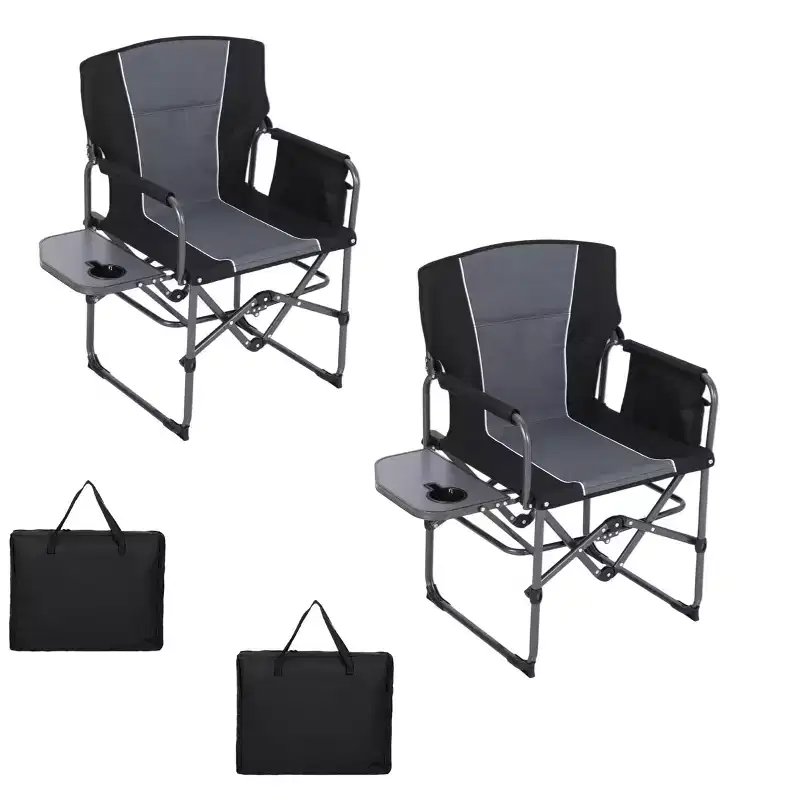 Acekool 2 Pack Oversized High-Back Folding Director's Chairs with Cup Holder & Mesh for Camping, Beach, Backyard, 330lb Capacity