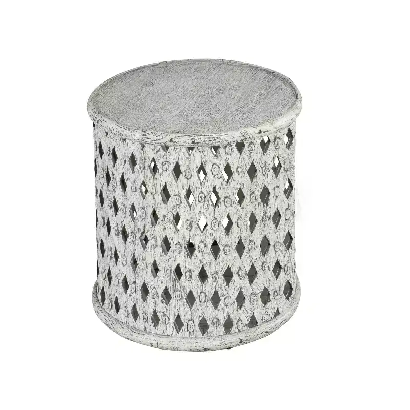 Samir Round End Table Alabaster: Steve Silver Co., No Assembly, Tray Top, Wood, Heathered White