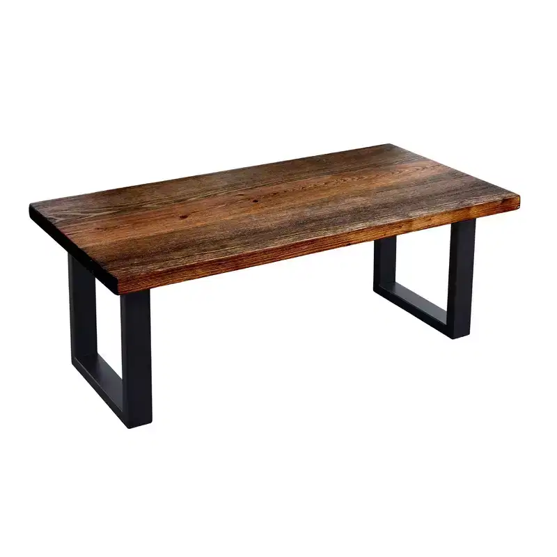 Pipe Decor Skyline Boulder Black Solid Wood Coffee Table with 12 in. Landscape Legs
